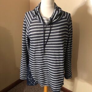 French Laundry Blue/Gray Striped Funnel Neck Top Size L